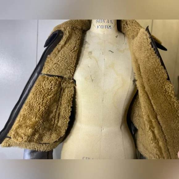 Balenciaga Paint Logo Taped Genuine Shearling Bomber Jacket - Picture 12 of 16